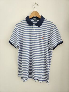 Vintage Polo Ralph Lauren Polo Shirt Mens Large Blue White Striped